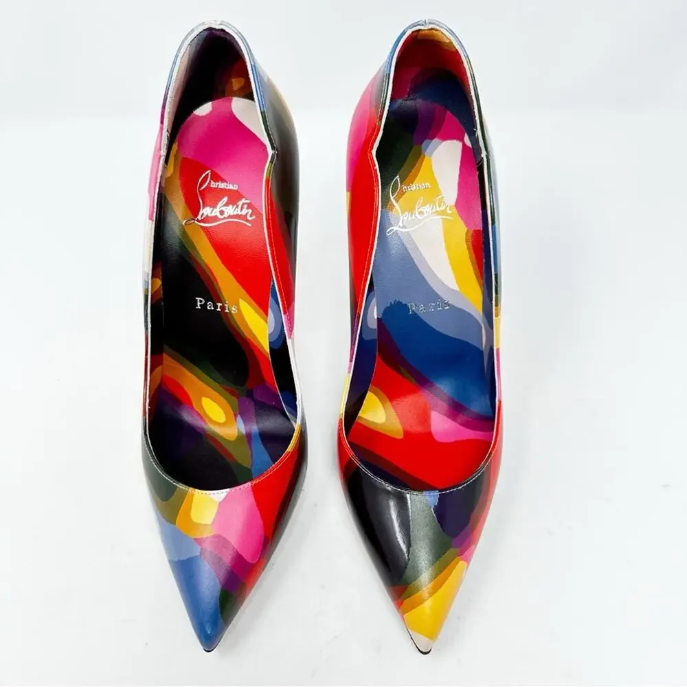Christian Louboutin Hot Chick 100 Multi Print Leather Heels Womens Size EU 39
